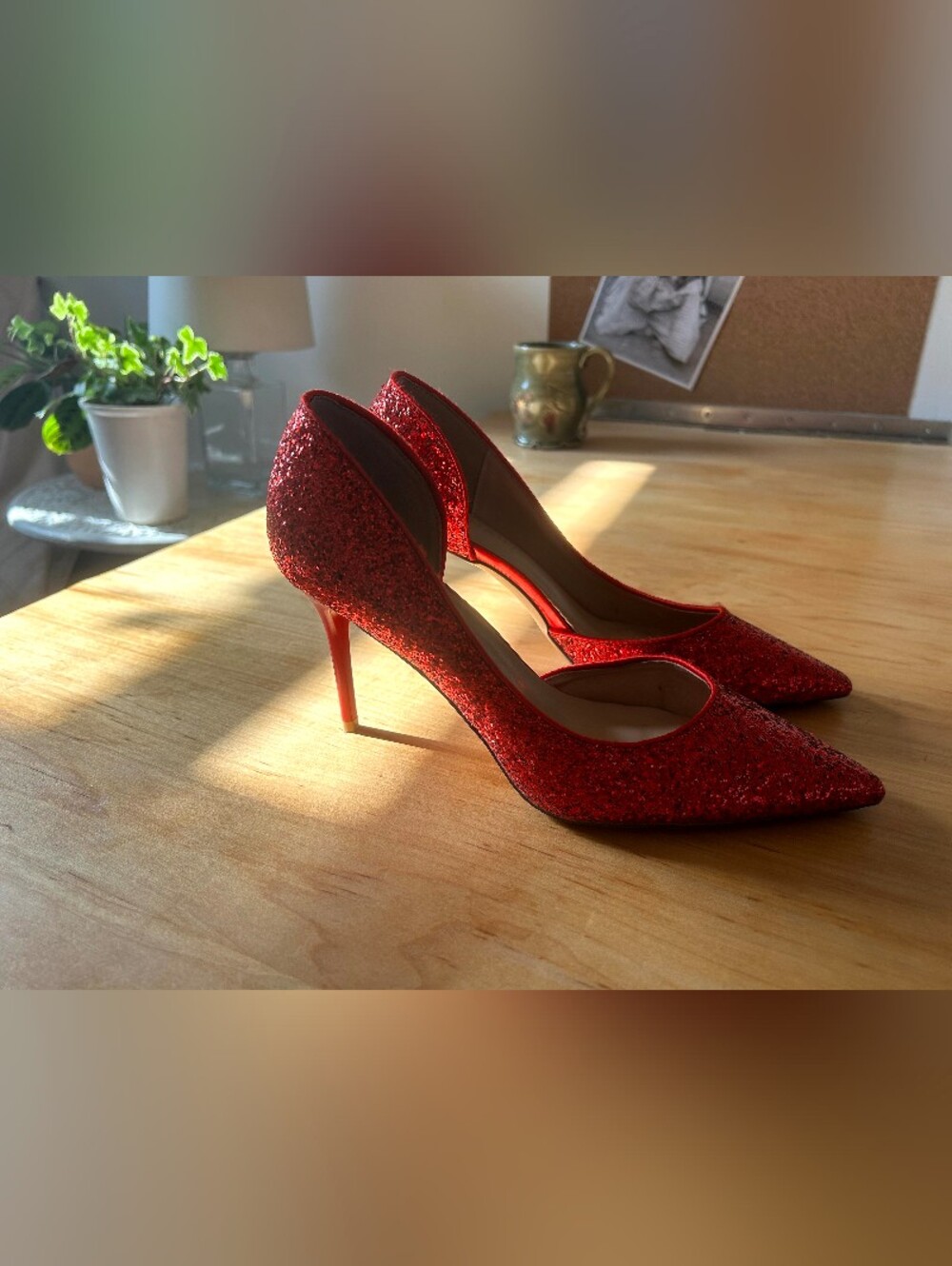 Red Glitter Pointed-Toe Stiletto Pumps - Women's